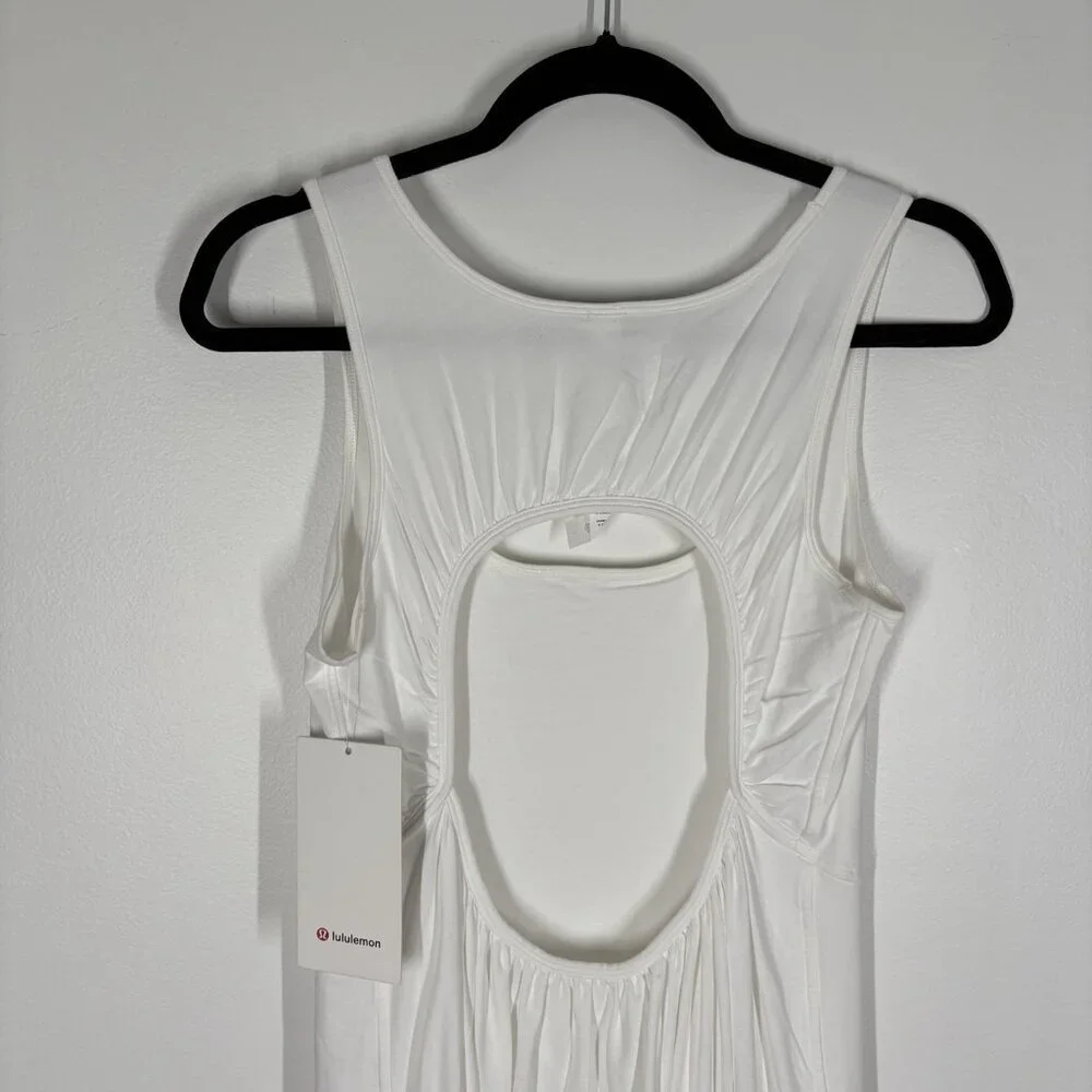 Lululemon Women 6 White Athleisure Stretch Pima Cotton Open-Back Midi Dress NWT